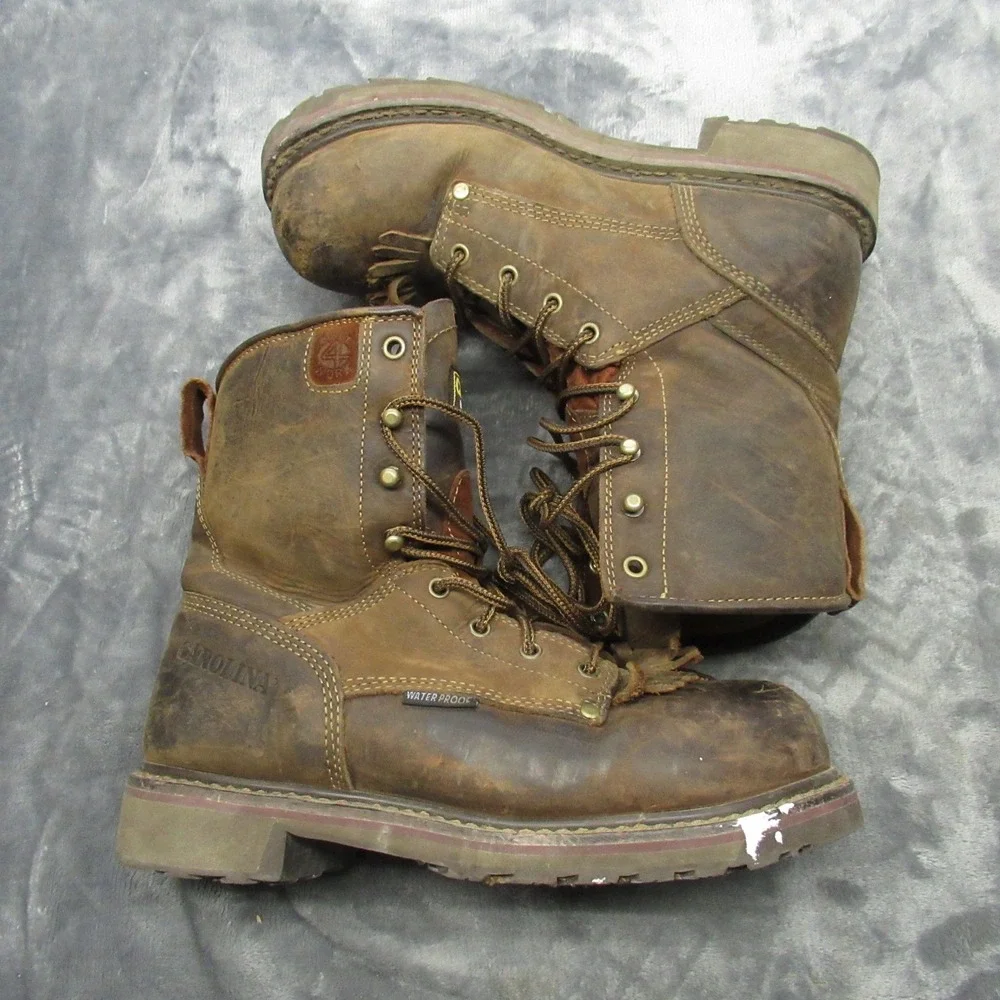 Carolina Mens Work Boots 8.5D Waterproof Composite Toe Brown Leather Lace Logger